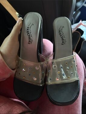 VINTAGE Y2K something Else from SKECHERS PLATFORM CHUNKY HEEL WITH CLEAR STRAP